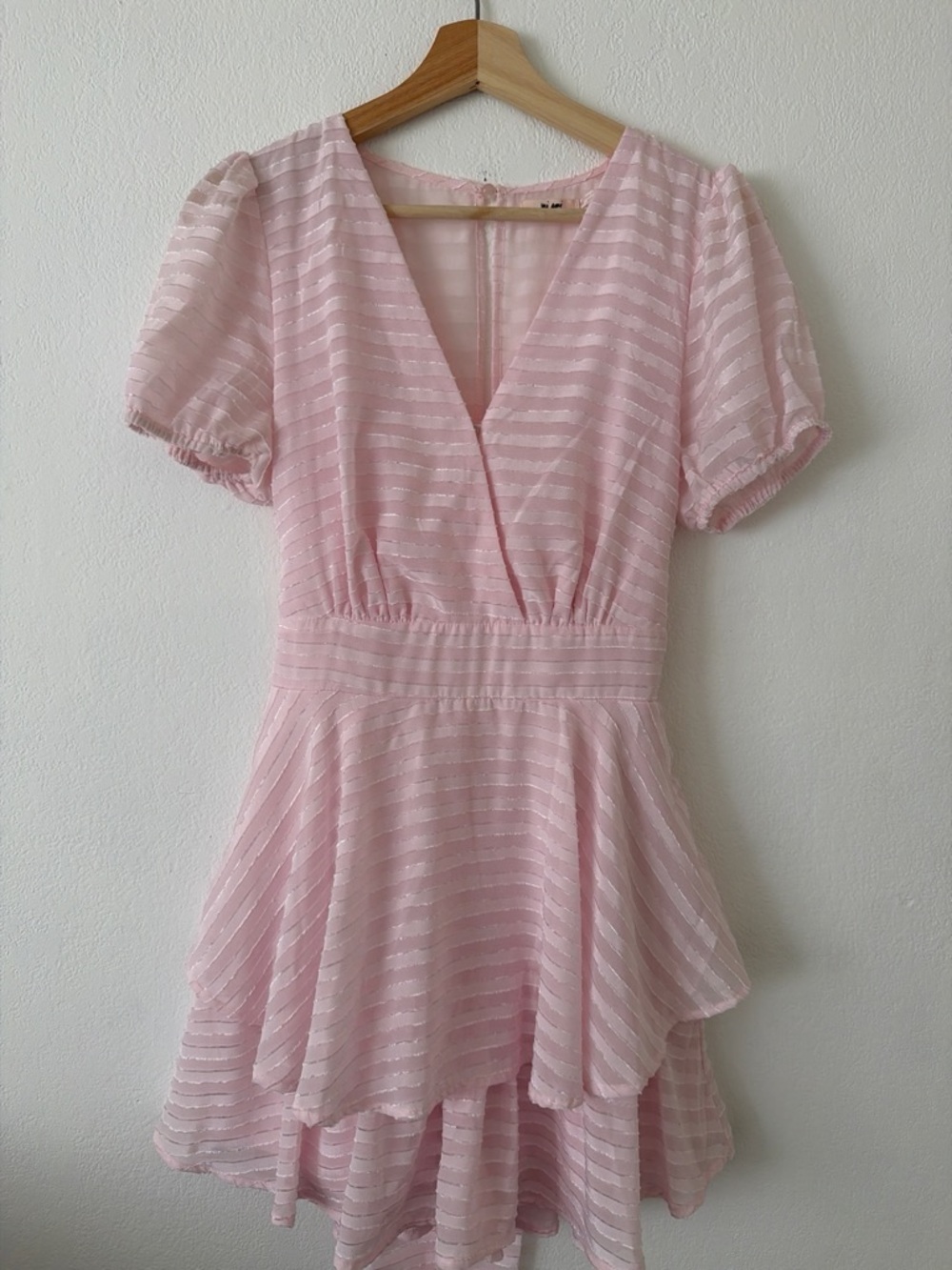 miami blush pink tiered V-neck mini dress